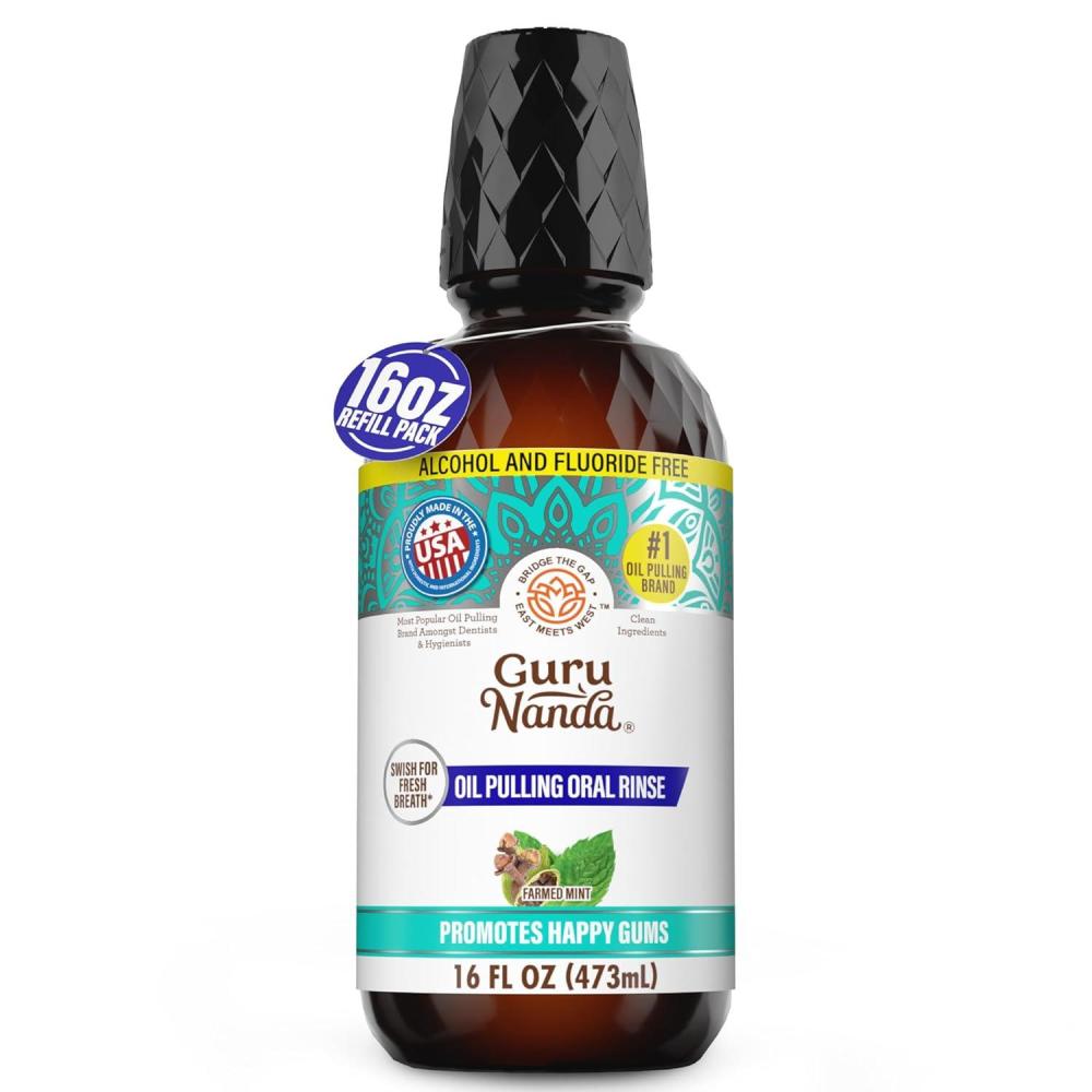 imageGuruNanda CocoMint Oil Pulling Mouthwash for Complete Oral Hygiene 7 Essential Oils ampamp Vitamins for Happy Teeth ampamp Gums ampamp Fresh Breath AlcoholFree 16 oz16 Fl Oz Pack of 1