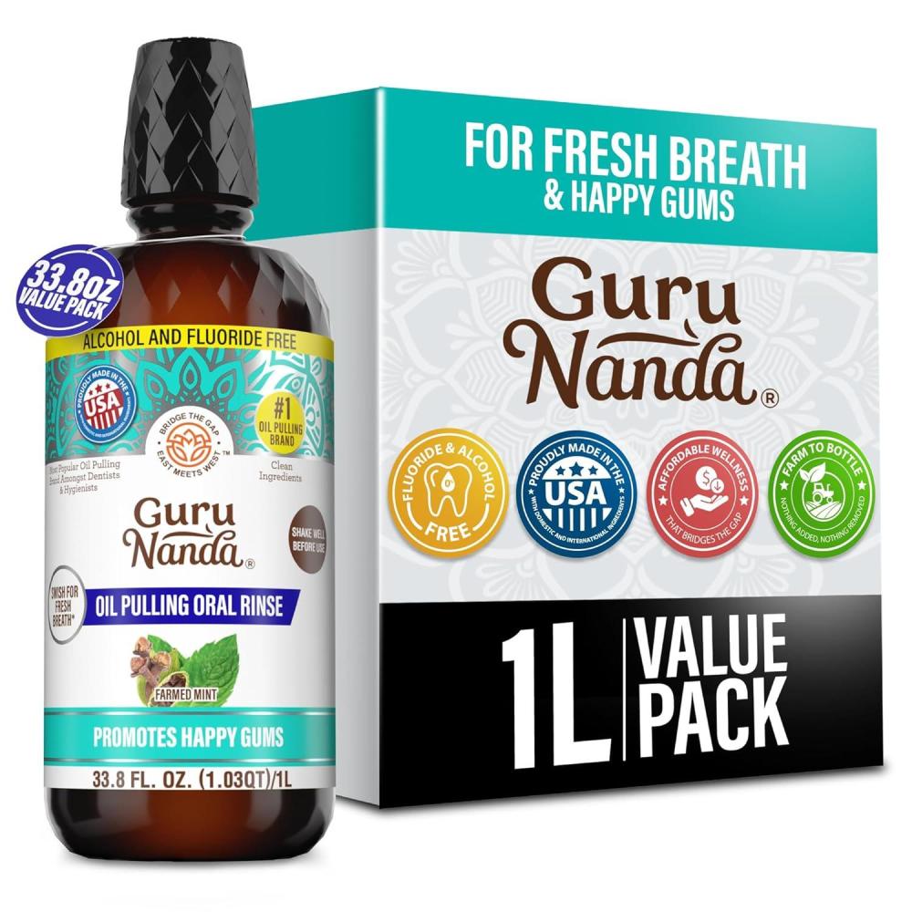 imageGuruNanda CocoMint Oil Pulling Mouthwash for Complete Oral Hygiene 7 Essential Oils ampamp Vitamins for Happy Teeth ampamp Gums ampamp Fresh Breath AlcoholFree 16 oz338 Fl Oz