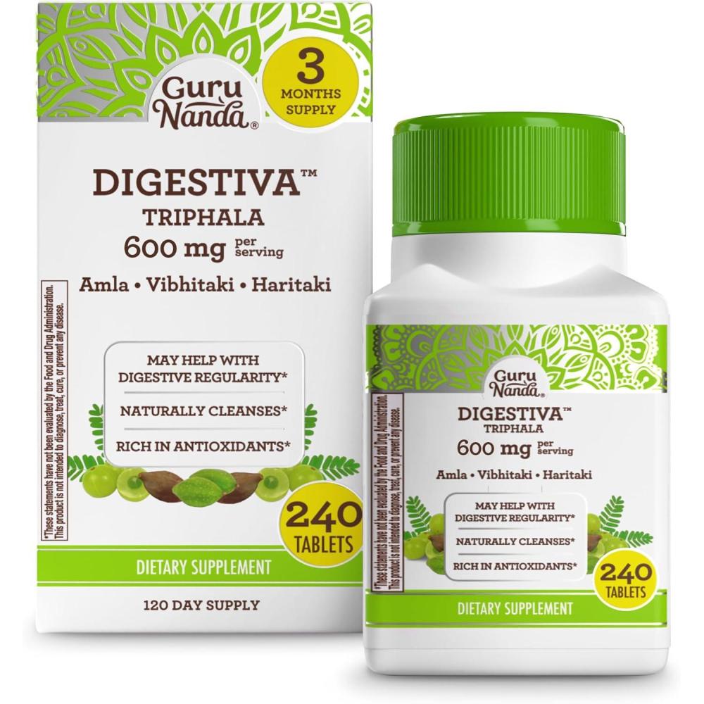 imageGuruNanda Digestiva Triphala 240 Tablets Supports Digestion Helps with Bloating Dietary Supplement with Amla Haritaki ampamp BibhitakiHerbal Supplement