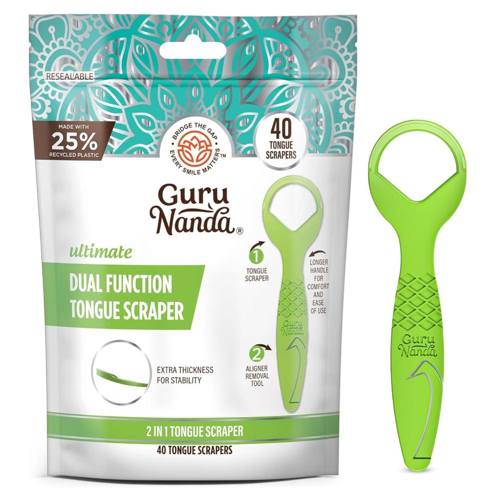 imageGuruNanda Disposable Tongue Scraper for Adults ampamp Kids Aligner Removal Tool 40 Ct DualFunction BPA ampamp PFASFree Recyclable TravelFriendly Promotes Fresh Breath Easy to Use