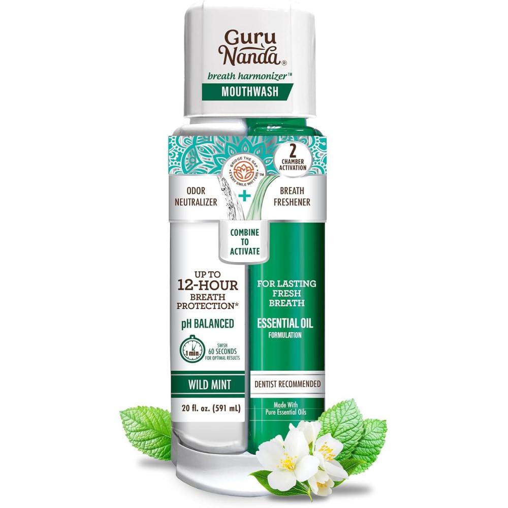 imageGuruNanda Dual Barrel Breath Harmonizer Mouthwash  Freshens Breath  Alcohol ampamp Fluoride Free with Sodium Chlorite ampamp Essential Oils  Wild Mint Flavor 20 Fl Oz20 Fl Oz Pack of 1
