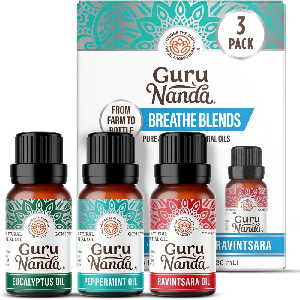 imageGuruNanda Essential Oil Blends Set of 6 Natural Essential Oil Set Aromatherapy Oil Blends for Diffusers Breathe Easy Tranquility Harmony Calming Sleep Relaxation ampamp ThriveBreathe EO 3 Pack