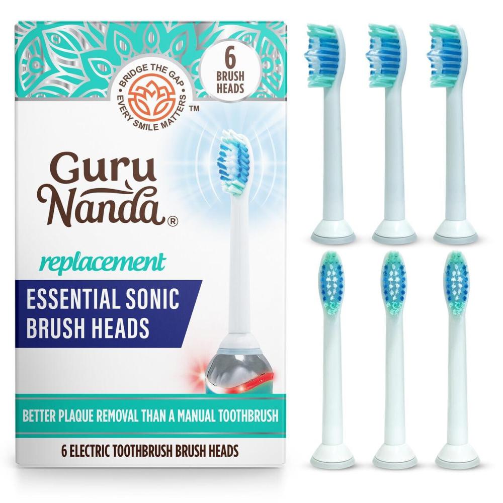imageGuruNanda Essential Sonic Replacement Brush Heads Compatible with Pressure Sensor Sonic Toothbrush Handles Soft Bristles for Effective Cleaning Pack of 6