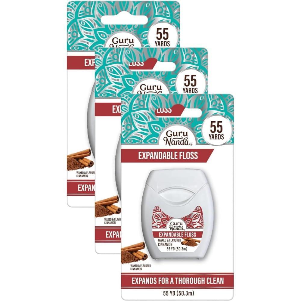 imageGuruNanda Expandable Waxed Dental Floss for Gentle Deep Cleaning Wide Teeth Flossing Peppermint Flavor 55 YardsCinnamon