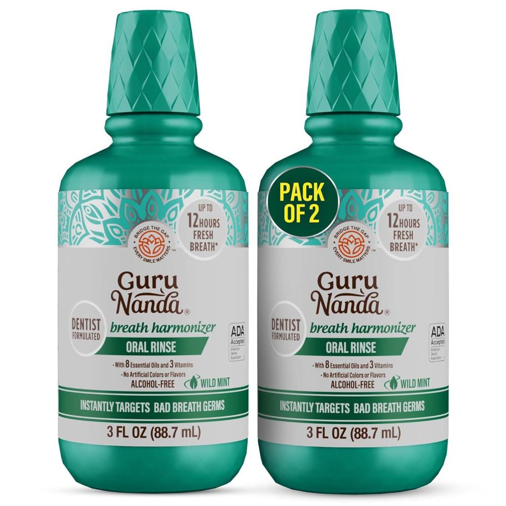 imageGuruNanda Fresh Breath Mouthwash ADAAccepted Alcohol ampamp FluorideFree Sodium Chlorite Essential Oils ampamp Vitamins 12Hrs Fresh Breath Wild Mint 3 oz3 Fl Oz Pack of 2
