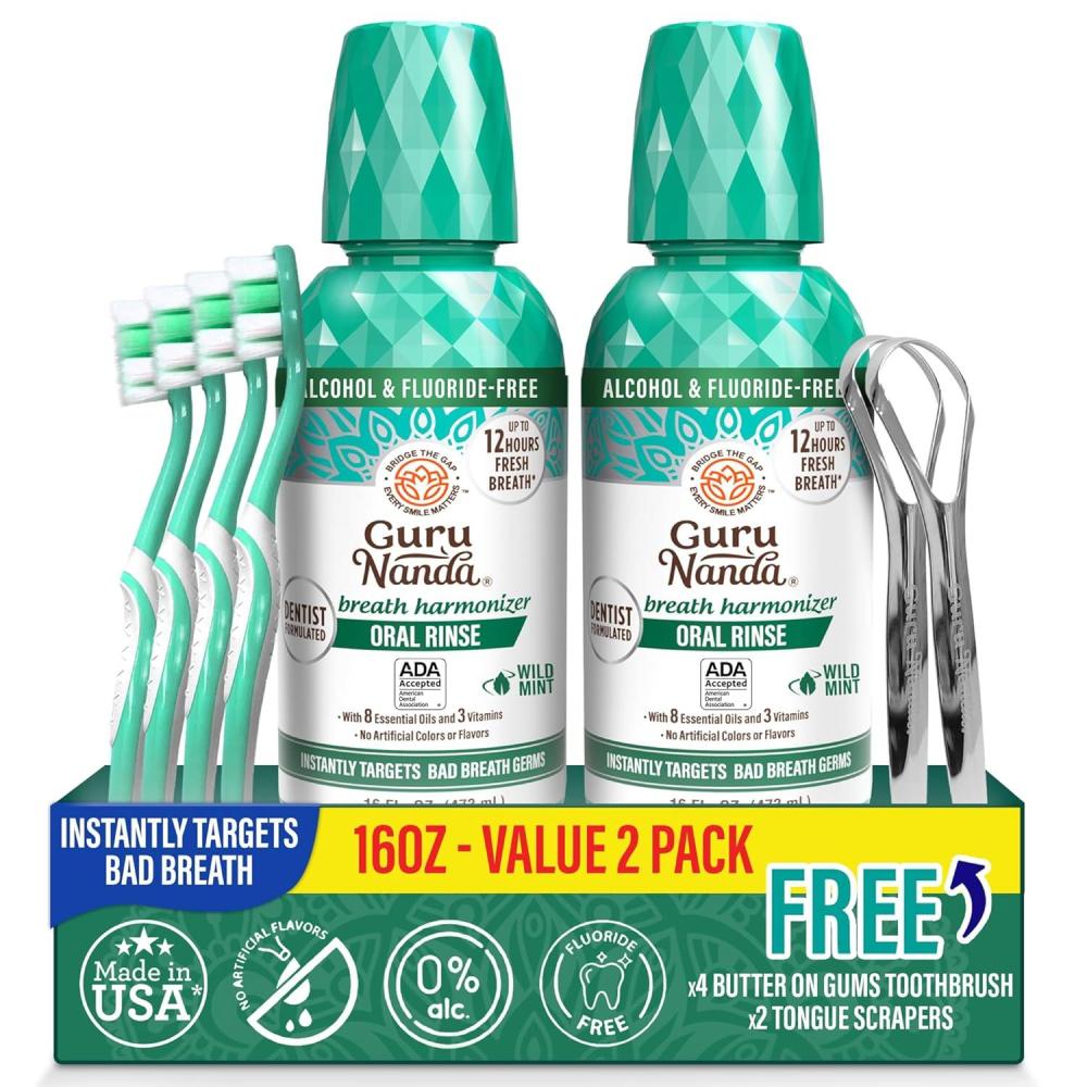 imageGuruNanda Fresh Breath Mouthwash ADAAccepted Alcohol ampamp FluorideFree Sodium Chlorite Essential Oils ampamp Vitamins 12Hrs Fresh Breath Wild Mint 3 oz16 Fl Oz Pack of 2