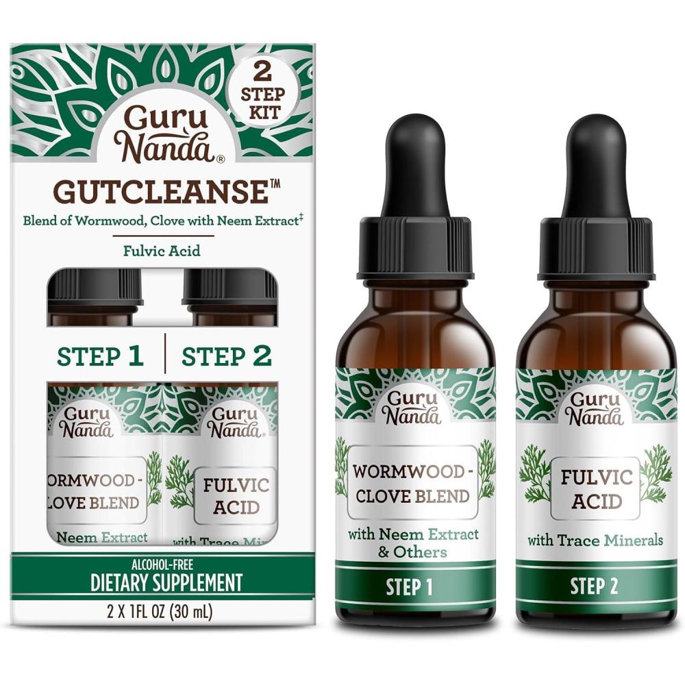 imageGuruNanda Gutcleanse 2Step Kit  Dietary Supplement to Help with Digestion  Blend of Fulvic Acid Wormwood Clove ampamp Neem Extract 2x1 FlOz