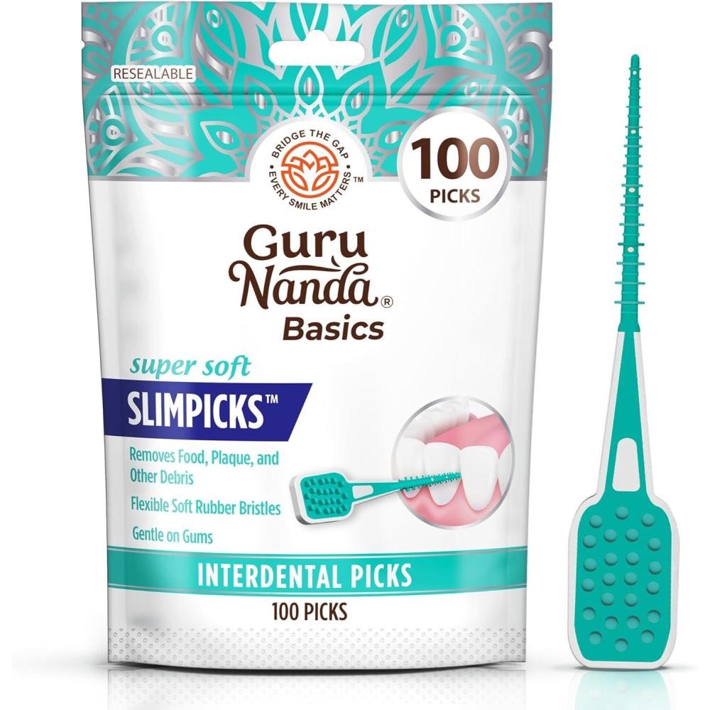 imageGuruNanda Interdental Picks Pack of 100 Super Soft ampamp Flexible Rubber Bristles Dental Floss Picks to Remove Food Debris Plaque ampamp Go Gentle on GumsToothbrush