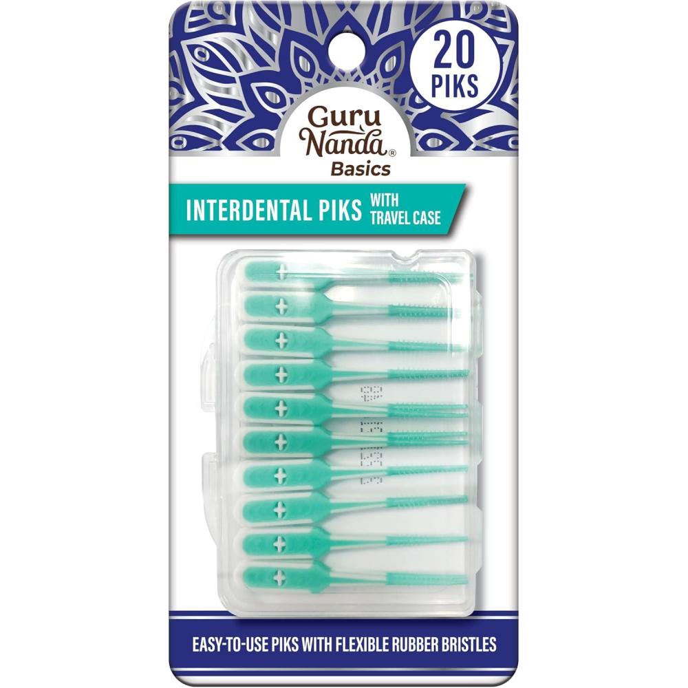 imageGuruNanda Interdental Picks with Travel Case Floss Tooth Pick for Teeth Cleaning Flexible Rubber Bristles 20 Picks20 Count Pack of 1