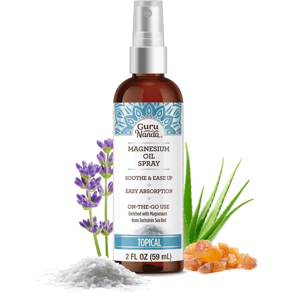 imageGuruNanda Magnesium Oil Spray 2 Fl Oz Topical Magnesium Spray with Natural Essential Oils ampamp Aloe Vera Helps with Muscle Soreness ampamp Relaxation CrueltyFree