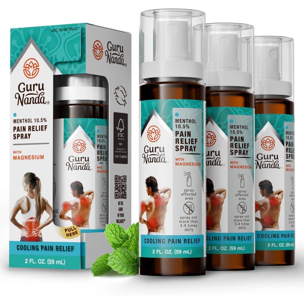 imageGuruNanda Menthol Pain Relief Spray with Magnesium  105 Menthol Cooling Spray for Soothing Targeted Relief  2 ozPack of 3