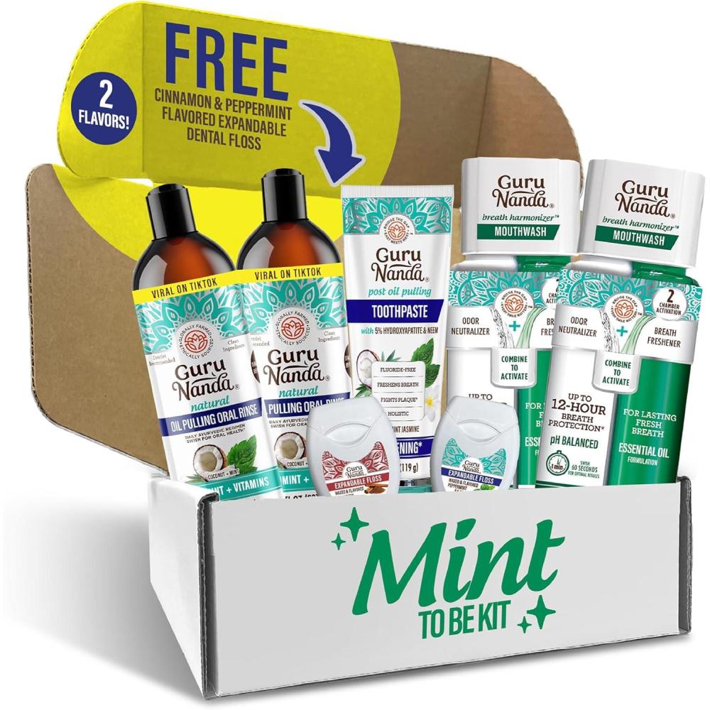 imageGuruNanda Mint to Be Kit CocoMint Oil Pulling Hydroxyapatite Neem Toothpaste ampamp Dual Barrel Breath Harmonizer Mouthwash for Fresh Breath ampamp Oral Care