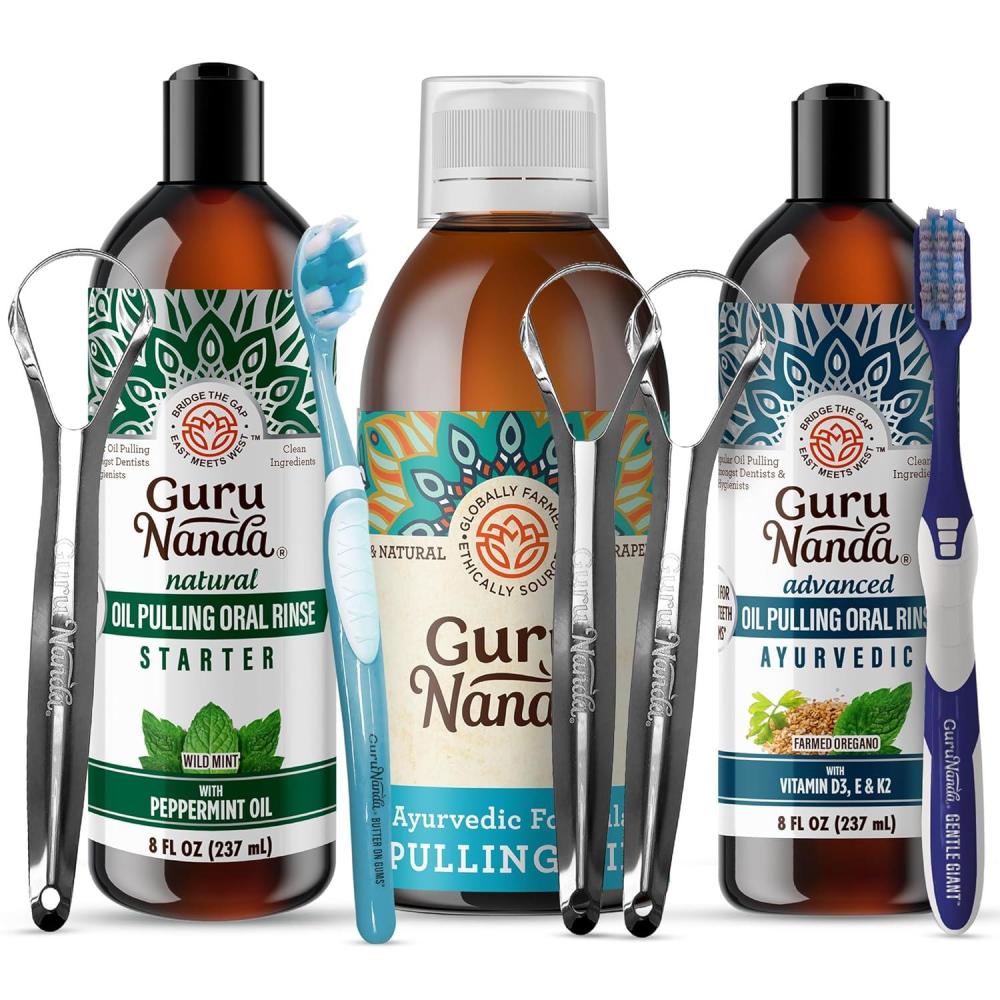 imageGuruNanda Original Advanced and Coconut ampamp Peppermint Oil Pulling  Alcohol ampamp Fluoride Free Mouthwash  100 Natural Ayurvedic Blend for Healthy Teeth ampamp Gums Teeth Whitening ampamp Fresh Breath
