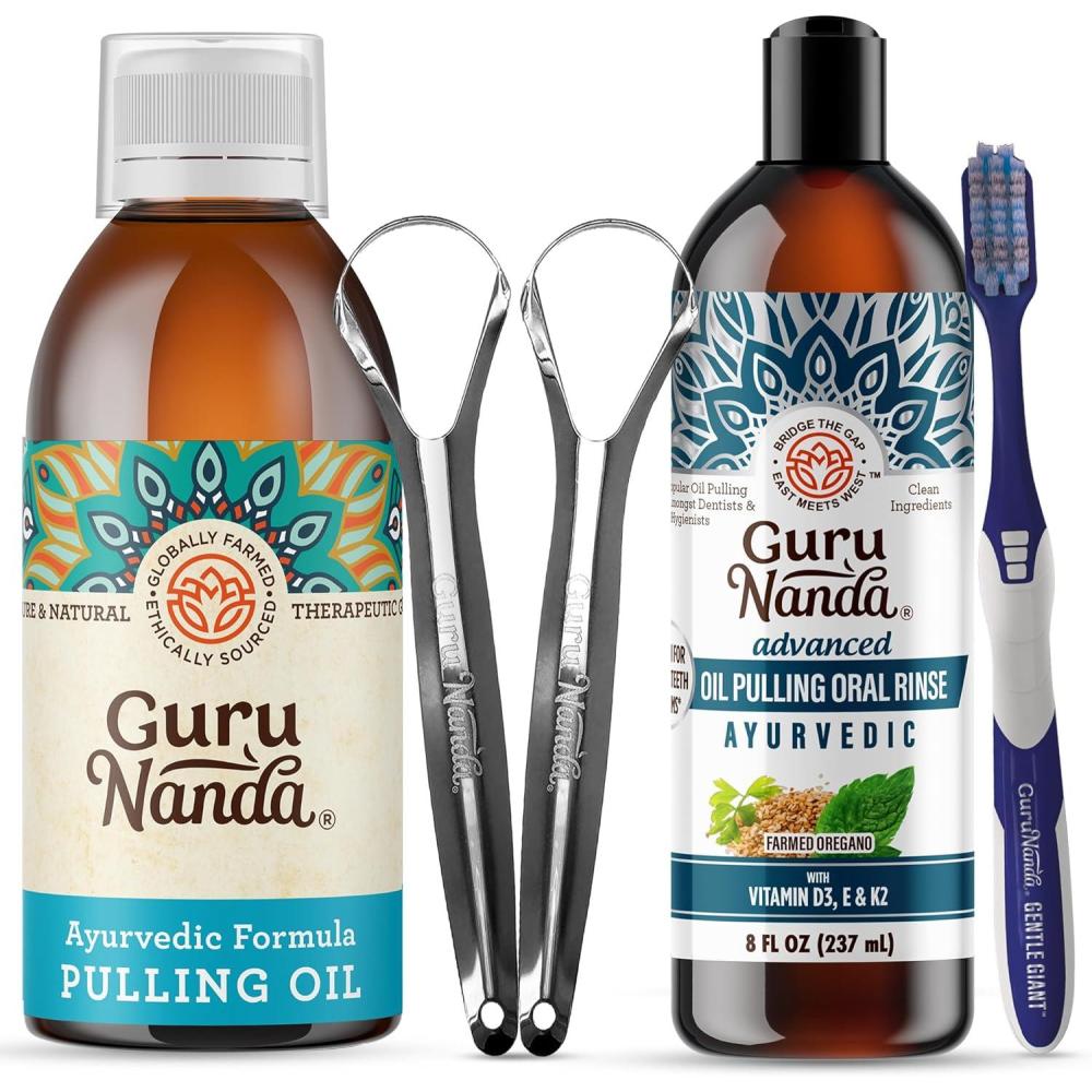 imageGuruNanda Original Oil Pulling Fluoride Free Vegan Natural Mouthwash ampamp Advanced Formula Oil Pulling Natural Coconut Oil Mouthwash with Essential Oils