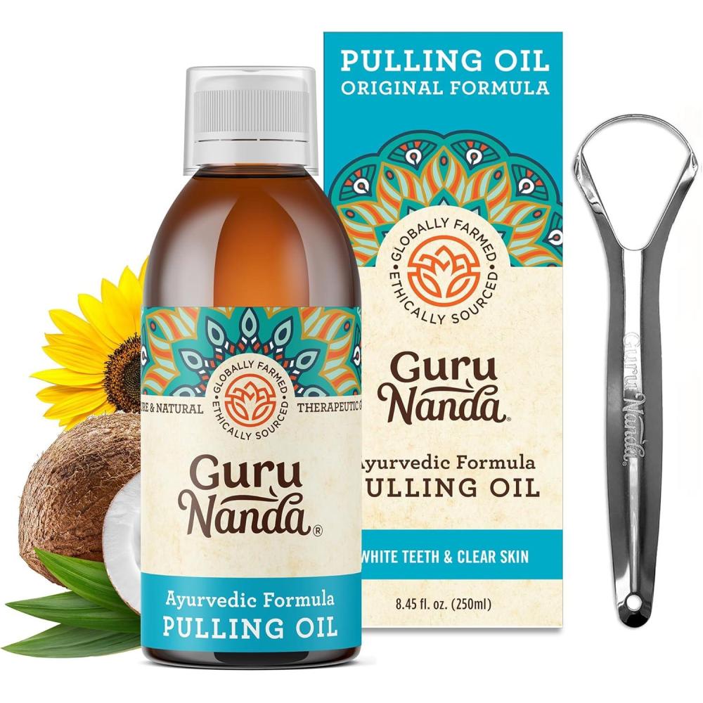 imageGuruNanda Original Oil Pulling Mouthwash Promotes Deep Cleaning with Coconut ampamp Sesame for Teeth ampamp Gum Health ampamp Fresh Breath with Tongue Scraper AlcoholFree 845 Fl Oz845 Fl Oz Pack of 1