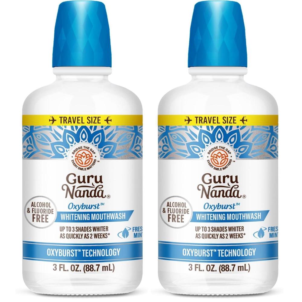 imageGuruNanda Oxyburst Teeth Whitening Mouthwash Alcohol ampamp Fluoride Free with Hydrogen Peroxide ampamp 7 Essential Oils for OnTheGo Freshness TSA Friendly Wild Mint 3 fl oz3 Fl Oz Pack of 2