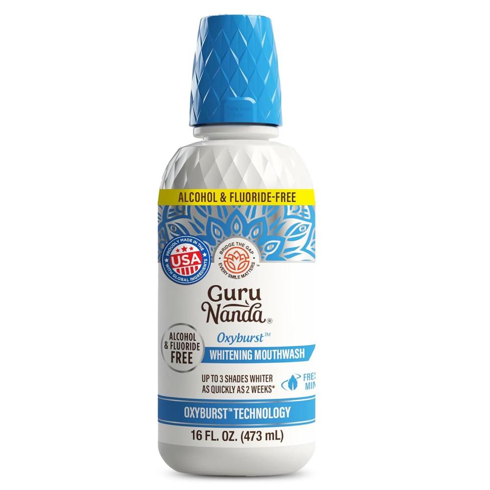 imageGuruNanda Oxyburst Teeth Whitening Mouthwash Alcohol ampamp Fluoride Free with Hydrogen Peroxide ampamp 7 Essential Oils for OnTheGo Freshness TSA Friendly Wild Mint 3 fl oz16 Fl Oz Pack of 1