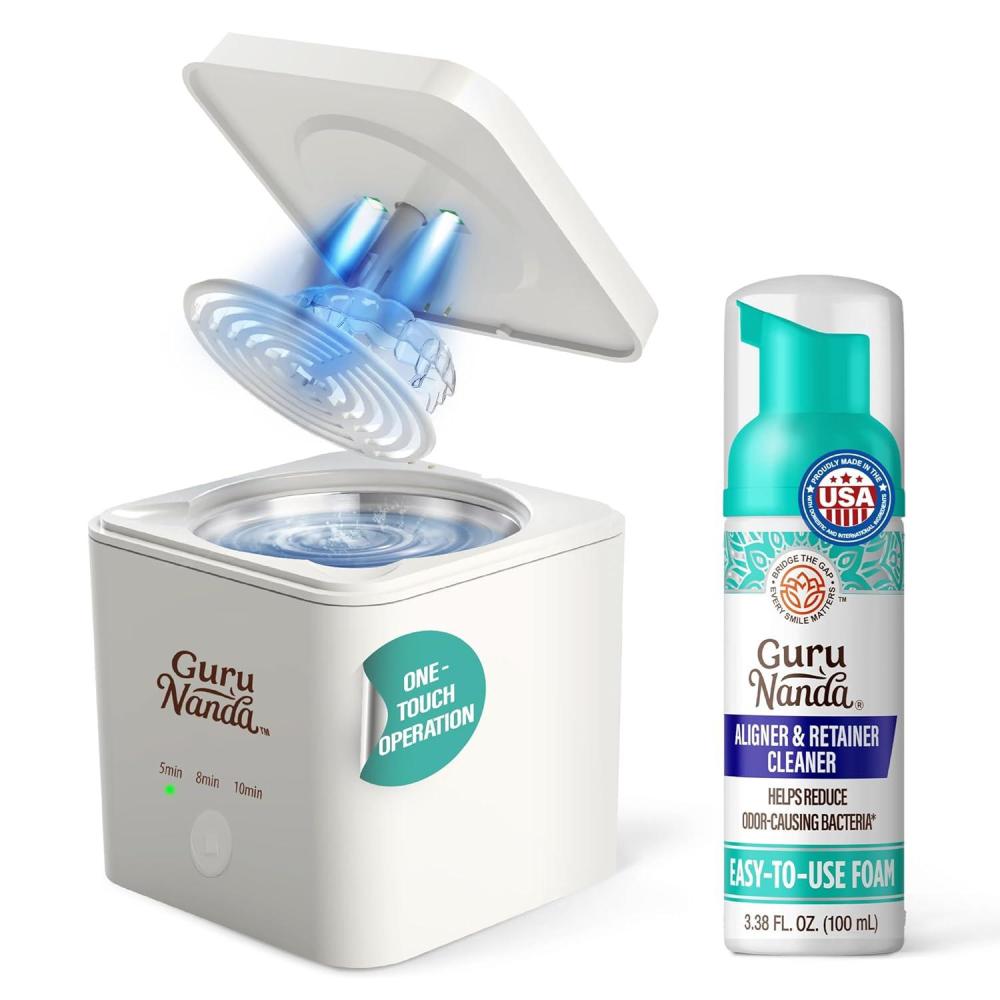 imageGuruNanda Retainer Cleaner Set Ultrasonic ampamp UV Cleaning Pod ampamp Aligner Cleaning Foam Deep Clean ampamp Odor Neutralization for Retainers Aligners Dentures ampamp Mouthguards