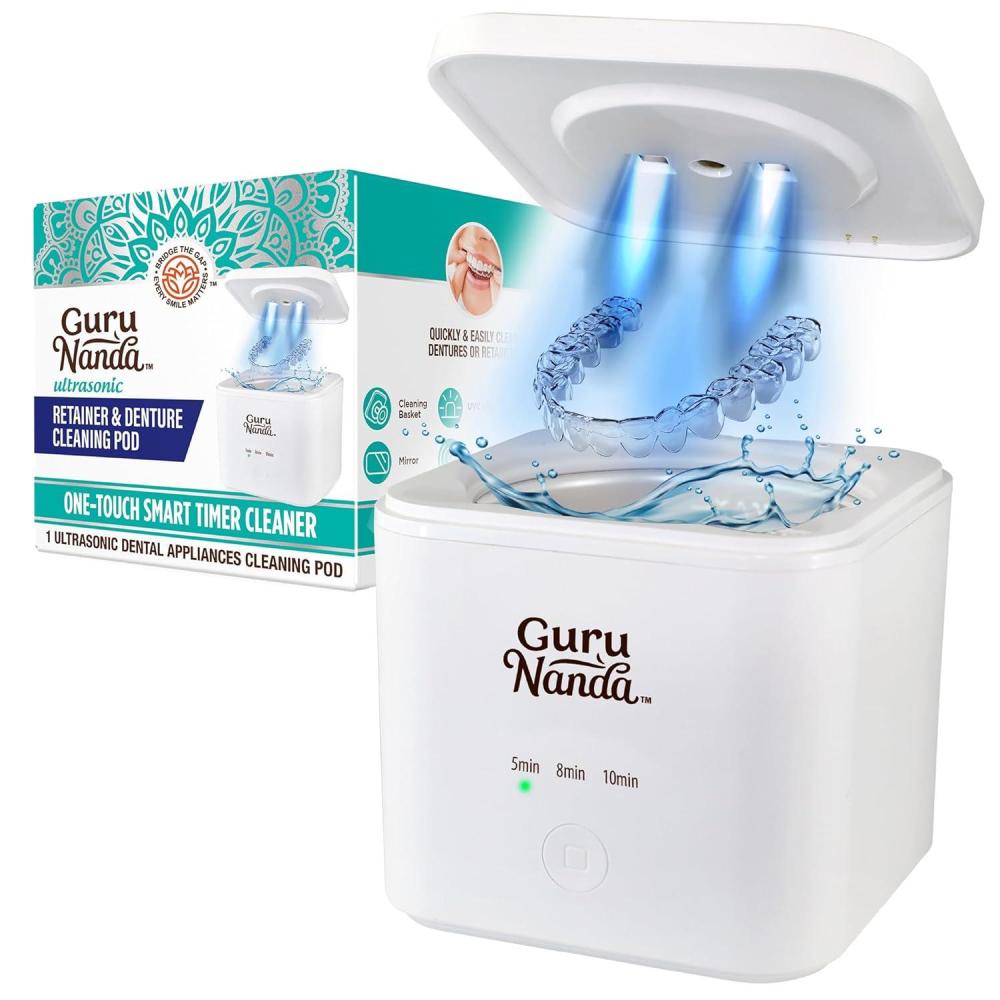 imageGuruNanda Retainer ampamp Aligner Cleaning Pod for Retainers Dentures Mouthguards Aligners ampamp Jewelry 3 Modes 45kHz Ultrasonic Retainer Cleaner 190 ml capacity