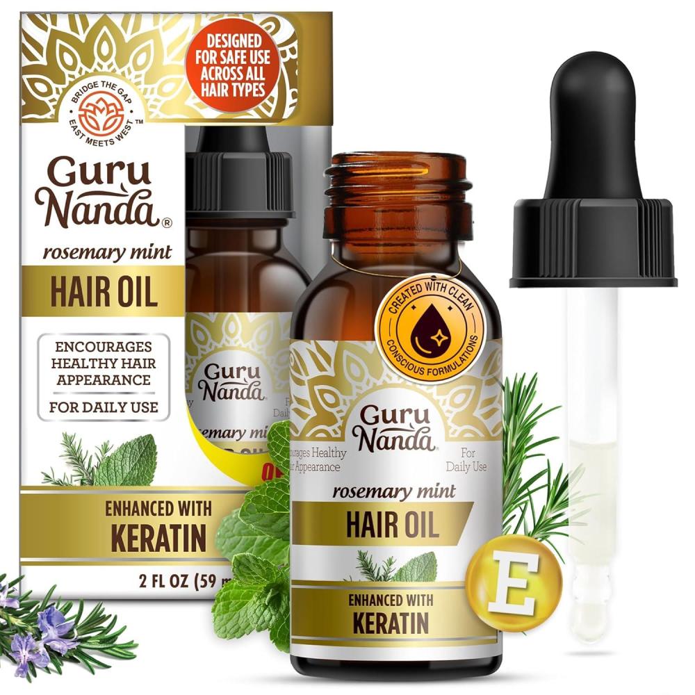imageGuruNanda Rosemary Mint for Hair Growth with Keratin ampamp Vitamin E Oil  Encourages Scalp Shine ampamp Hair Strengthening 100 Natural CrueltyFree 2oz2 Fl Oz Pack of 1