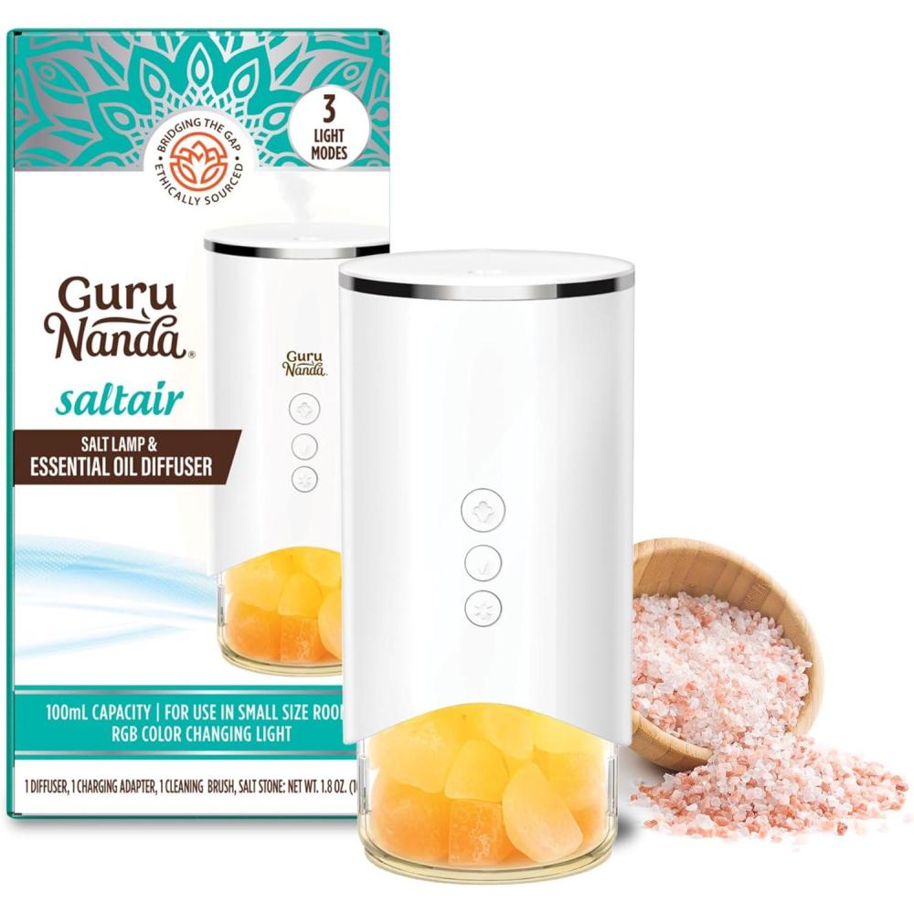 imageGuruNanda Saltair Lamp Essential Oil Diffuser ampamp Humidifier Aromatherapy Mist with Changing Light Himalayan Salt White 100mL