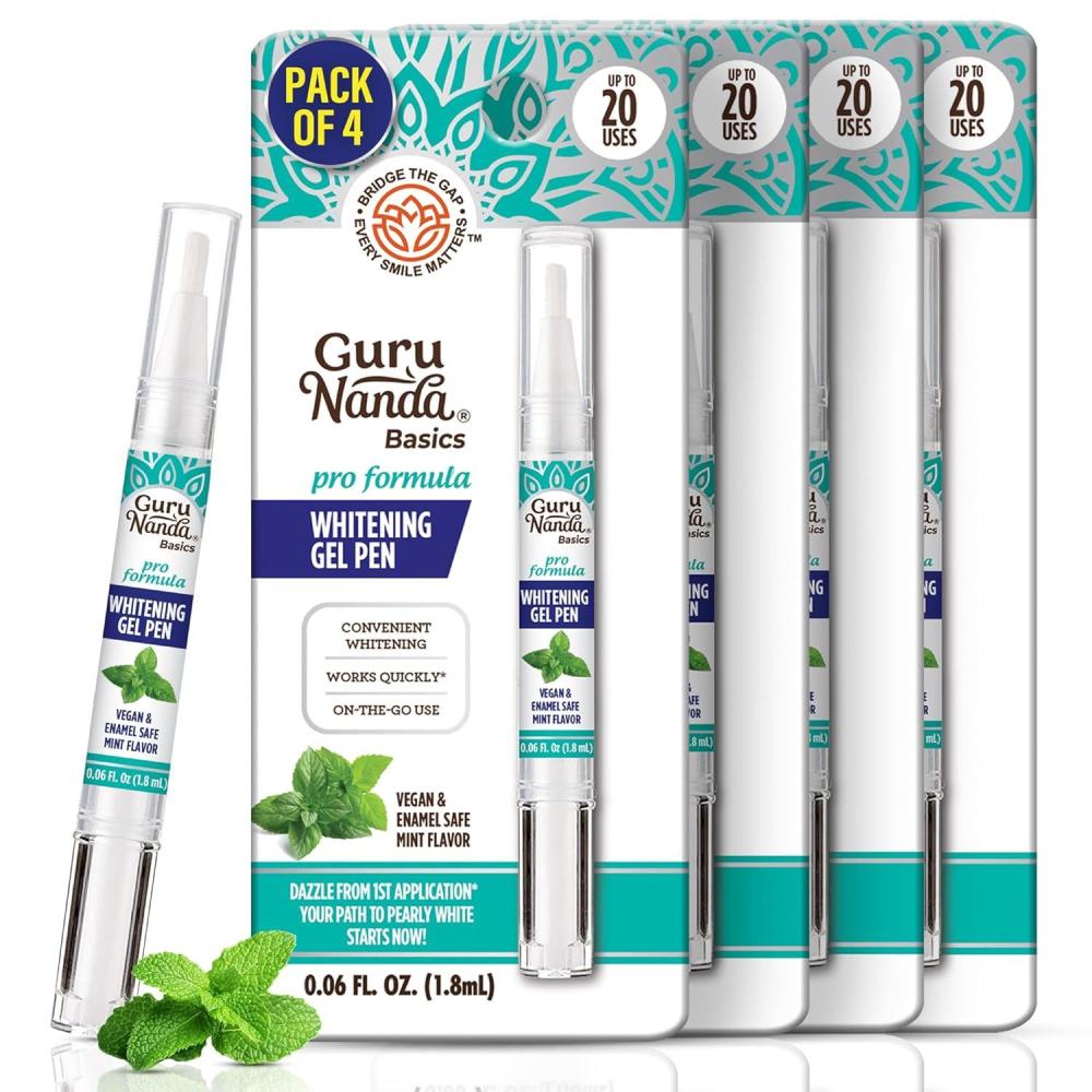 imageGuruNanda Teeth Whitening Pen006 fl oz20 Uses Vegan ampamp Gentle on Teeth Pro Formula  Hydrogen Peroxide Whitening Gel Pen Crueltyfree Mint Flavor006 Fl Oz Pack of 4