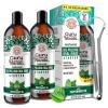 imageGuruNanda Starter Pulling Oil Mouthwash for Natural Teeth Whitening Coconut and Peppermint Oil for Fresh Breath ampamp Happy Gums with Toothbrush ampamp Tongue Scraper AlcoholFree 8 Oz8 Fl Oz Pack of 2