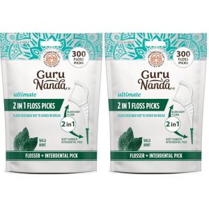 GuruNanda 2 in 1 Dental Floss Picks – Non-Slip Grip Handle, Slide Easy, No Break or Shred Flosser – Complete Oral Care with Interdental Pick for Healthy Teeth & Gums – Mint Flavor, 300 Count (1 Pack)(300 Count (Pack of 2))
