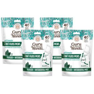 GuruNanda 2 in 1 Dental Floss Picks – Non-Slip Grip Handle, Slide Easy, No Break or Shred Flosser – Complete Oral Care with Interdental Pick for Healthy Teeth & Gums – Mint Flavor, 300 Count (1 Pack)(40 Count (Pack of 4))
