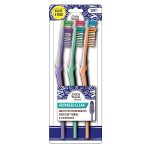 GuruNanda Advanced Clean Toothbrush with Tongue Cleaner – Soft Bristles for Sensitive Teeth & Gums – Assorted Colors, Pack of 6