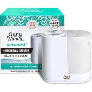 GuruNanda AeroMist – 2-in-1 Humidifier and Diffuser with Ultrasonic Technology, 46 Hours Cool Mist, 350 sq ft Coverage & Auto Shut-Off – BPA-Free Aromatherapy Diffuser for Yoga, Living Rooms & Spas