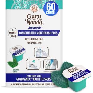 GuruNanda Aqua Pods Pre-Measured Concentrated Mouthwash for GuruNanda Water Flosser 4.0, Fluoride & Alcohol-Free, Wild Mint Flavor, Travel-Friendly, 60 Count(60 Count)