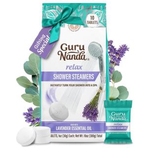 GuruNanda Breathe Shower Steamers for Aromatherapy 10 Pack, Relaxation Gifts for Women & Men with Essential Oils, Stress & Congestion Relief, Self Care(Relax Lavender)