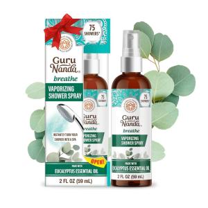 GuruNanda Breathe Vaporizing Shower Spray, Natural Spa Mist & Room Spray with Eucalyptus & Basil for Congestion Aid & Support Mental Clarity, 2 fl oz(Eucalyptus)