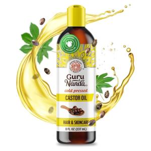 GuruNanda Castor Oil (8 Fl oz), 100% Pure & Natural – Cold Pressed & Hexane-Free, Hydrating Carrier Oil for Skin, Hair, Eyebrows & Eyelashes Growth(Castor Oil)