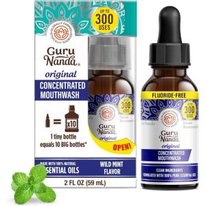 GuruNanda Concentrated Mouthwash (2 fl oz), Fluoride-Free, Mint Mouthwash with Natural Essential Oils, Supports 300 Rinses, Aids in Fresh Breath(1 Pack)