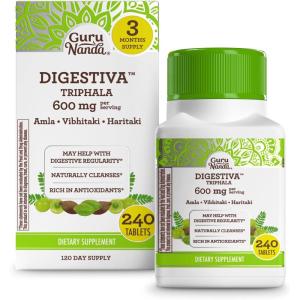 GuruNanda Digestiva Triphala (240 Tablets), Supports Digestion, Helps with Bloating, Dietary Supplement with Amla, Haritaki & Bibhitaki(Herbal Supplement)