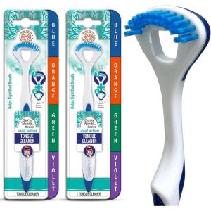 GuruNanda Dual Action Tongue Scraper (1 Pack), 2-in-1 Tongue Scraper & Soft Bristled Brush, Deep Cleans & Fights Bad Breath – Color Varies(1 Count (Pack of 2))