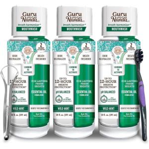 GuruNanda Dual Barrel Breath Harmonizer Mouthwash – Freshens Breath – Alcohol & Fluoride Free with Sodium Chlorite & Essential Oils – Wild Mint Flavor, 20 Fl Oz(20 Fl Oz (Pack of 3))