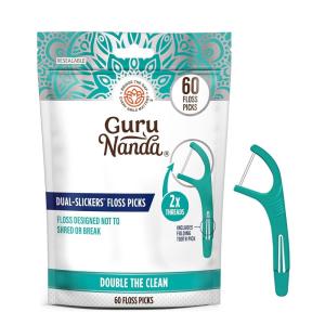GuruNanda Dual Slickers Floss Picks – Double Threaded Dyneema Dental Floss with Foldable Toothpick for Effective Plaque Removal – Unflavored- 150 Ct(60 Count)