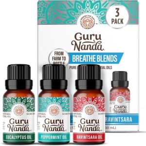GuruNanda Essential Oil Blends (Set of 6) – Natural Essential Oil Set, Aromatherapy Oil Blends for Diffusers – Breathe Easy, Tranquility, Harmony, Calming Sleep, Relaxation & Thrive(Breathe EO – 3 Pack)