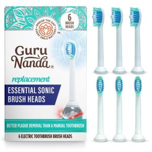 GuruNanda Essential Sonic Replacement Brush Heads, Compatible with Pressure Sensor Sonic Toothbrush Handles, Soft Bristles for Effective Cleaning – Pack of 6