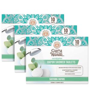 GuruNanda Eucalyptus Vapor Shower Tablets, Clean-Dissolving Aromatherapy Shower Steamers with Eucalyptus & Menthol, Promotes Relaxation, Ideal for Gifting, 30 Count(Pack of 3)