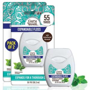 GuruNanda Expandable Waxed Dental Floss for Gentle, Deep Cleaning Wide Teeth Flossing – Peppermint Flavor – 55 Yards(Peppermint)