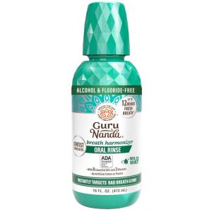 GuruNanda Fresh Breath Mouthwash, ADA-Accepted, Alcohol & Fluoride-Free, Sodium Chlorite, Essential Oils & Vitamins, 12-Hrs Fresh Breath, Wild Mint, 3 oz(16 Fl Oz (Pack of 1))