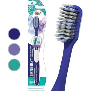 GuruNanda Gentle Giant Toothbrush with Dual Action Flossing Spiral Bristles, Non-Slip Ergo Dexa Grip, Helps in Teeth Whitening, BPA Free, (4 Count)(Regular)