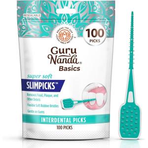 GuruNanda Interdental Picks (Pack of 100), Super Soft & Flexible Rubber Bristles, Dental Floss Picks to Remove Food Debris, Plaque & Go Gentle on Gums(Toothbrush)