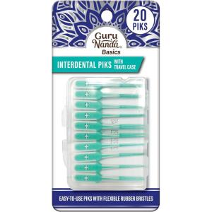 GuruNanda Interdental Picks with Travel Case – Floss Tooth Pick for Teeth Cleaning – Flexible Rubber Bristles – 20 Picks(20 Count (Pack of 1))