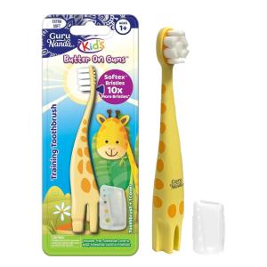GuruNanda Kids Butter On Gums Cute Giraffe Toothbrush with Tongue Scraper & Cover – Super Soft Bristles for Gentle Cleaning -Ergonomic Handle (Age 1+)(Giraffe Toothbrush)