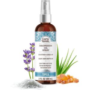 GuruNanda Magnesium Oil Spray (2 Fl Oz), Topical Magnesium Spray with Natural Essential Oils & Aloe Vera, Helps with Muscle Soreness & Relaxation, Cruelty-Free